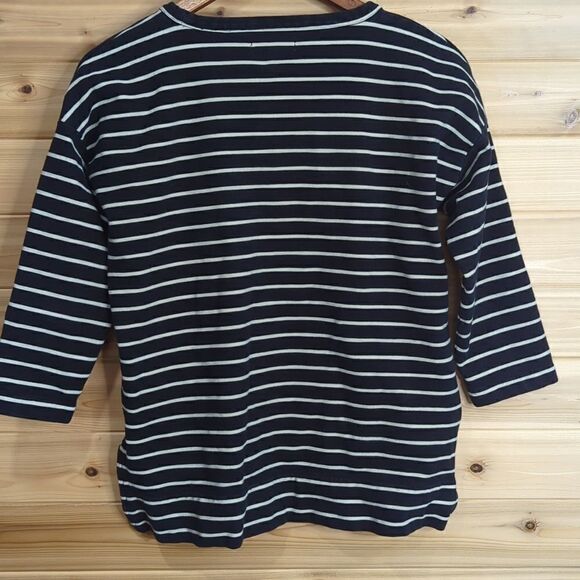 Madewell Womens Top Medium Black Striped Boxy Top Side Zippers - Picture 5 of 9